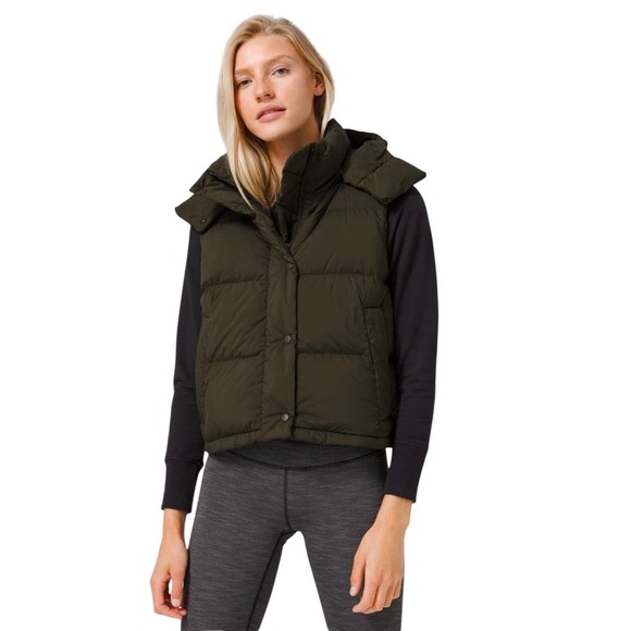 lululemon athletica Jackets & Blazers - LULULEMON WUNDER PUFF GOOSE DOWN CROPPED HOODIE VEST, Women's Size 4 army  green